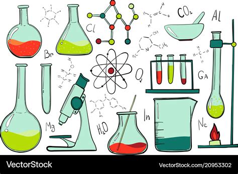 Laboratory equipment color set science chemistry Vector Image