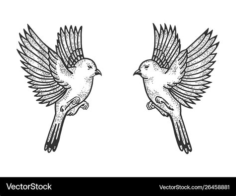 Sparrow birds tattoo sketch engraving Royalty Free Vector