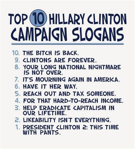 Top 10 Hillary Clinton 2016 campaign slogans! (Humor) « Sago