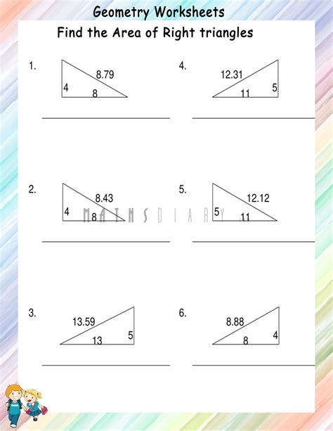 Finding Area of right triangles worksheets - Math Worksheets - MathsDiary.com