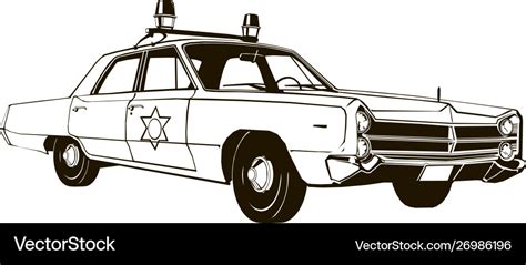 Vintage police car drawing graphic Royalty Free Vector Image