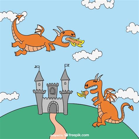 Fairy tales dragons cartoon Vector | Free Download