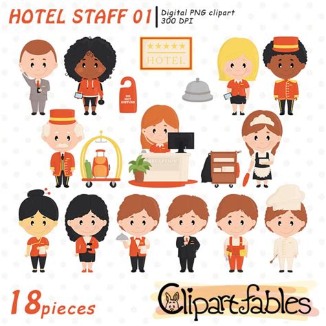 HOTEL STAFF Clipart, Hospitality, Hotel Worker Team, Manager ...