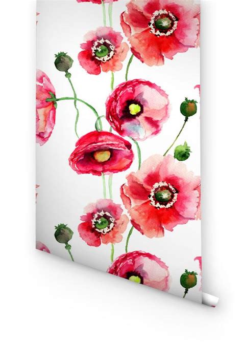 WATERCOLOR POPPY PATTERN REMOVABLE WALLPAPER-TRANSFORM YOUR HOME INTO DIVINE PARADISE – Wallflora