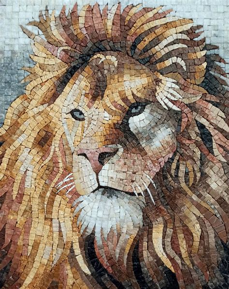 Portrait of a Lion Mosaic - Mosaic Natural