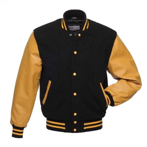 Jacketshop Jacket Black Wool Gold Leather Varsity Jackets