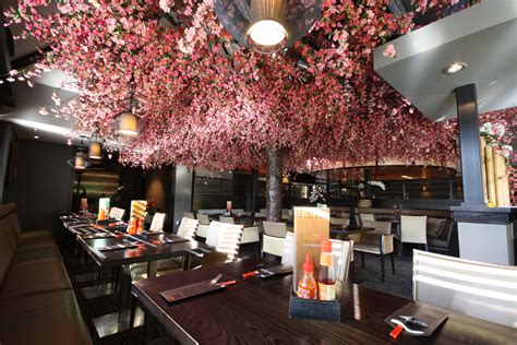 Colourful Large Faux Cherry Blossom Tree design and built for restaurant area at Zen Bar Durham ...