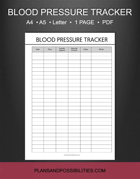 Blood Pressure Tracker Printable, Blood Pressure Chart Template, Blood Pressure Log, Daily Chart ...