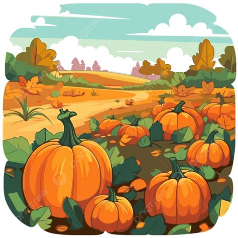 Pumpkin Patch Background, Sticker Clipart Cartoon Vector Autumn ...