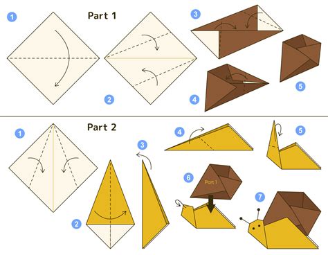 Snail origami scheme tutorial moving model. Origami for kids. Step by step how to make a cute ...