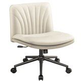 CHITOOMA PU Armless Office Desk Chair with Wheels,PU Leather Cross ...