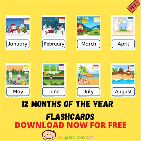 FREE MONTHS OF THE YEAR FLASHCARDS - BusyPreschooler.com