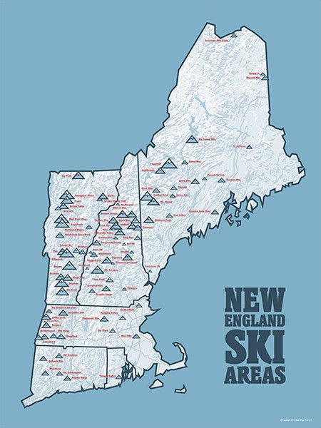 New England Ski Areas Poster Map | Ski area, New hampshire ski resorts ...