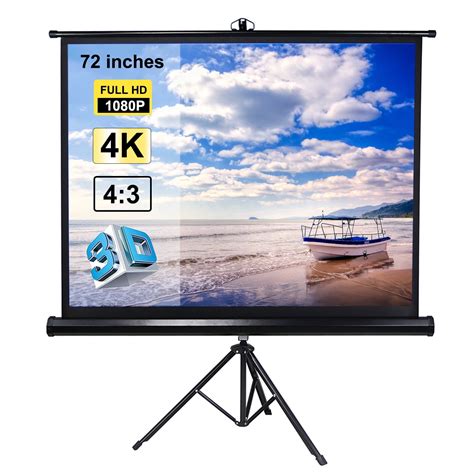 72 inches Projector Screen with Tripod Stand 4:3 Portable Projection ...