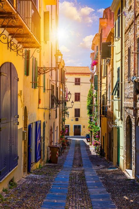 Alghero Old Town, Alghero Street View on a Beautiful Day. Alghero, Italy Stock Photo - Image of ...