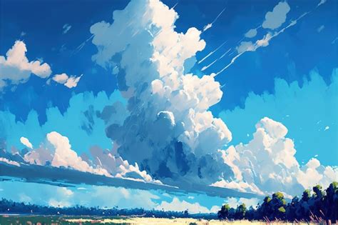 Premium Photo | Blue sky with clouds blue sky with clouds in manga anime comic style digital art ...