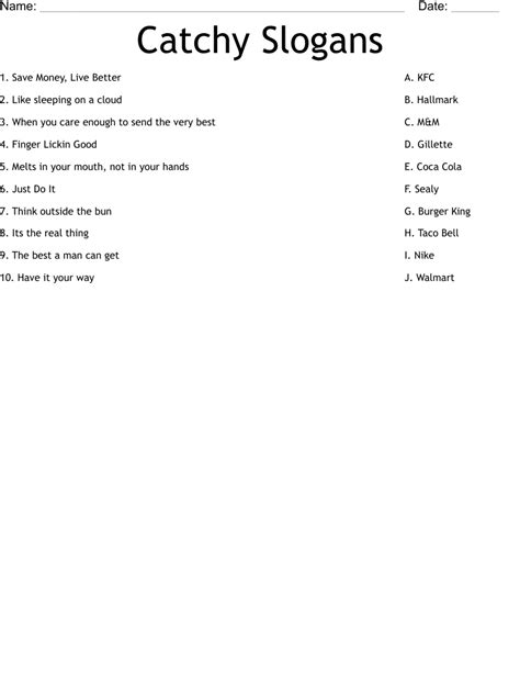 Catchy Slogans Worksheet - WordMint