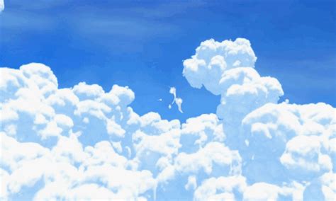 Anime Feathers Flying Around Blue Sky GIF | GIFDB.com
