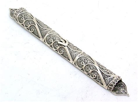 Large Beautiful Filigree Mezuzah Case - Israel Center of Judaica