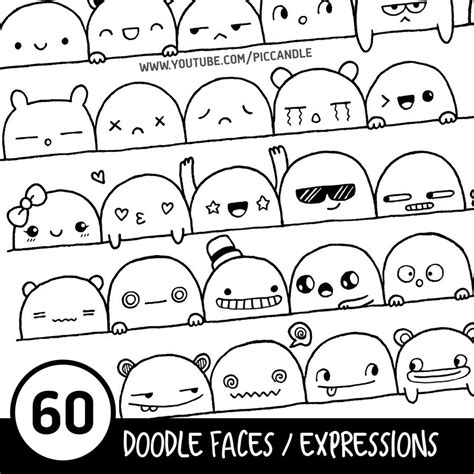 60 caras linda Doodle expresiones para imprimir hojas de | Etsy | Cute ...