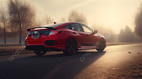 The Red 2019 Honda Civic Si Drives On A Country Road Background, 2022 ...