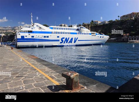 SNAV Ferry boat, Isola di Capri, moored in harbour, Sorrento. A ...