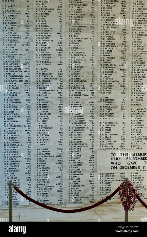 Wall of Names at the USS Arizona Memorial, Pearl Harbor, Oahu, Hawaii ...