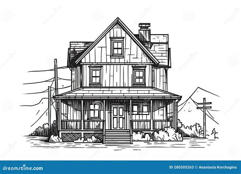 Sketch Sketch of a Country House. Generative AI Illustration. Stock ...