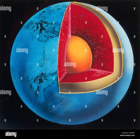 Diagram of the Earth's interior showing the crust (aluminium, silicate), the mantle (magnesium ...