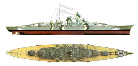 German battleship Bismarck Blueprint - Download free blueprint for 3D modeling