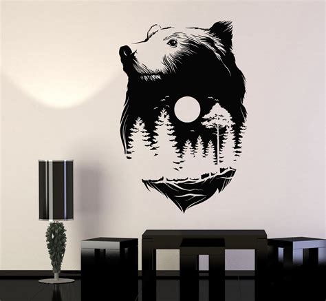 Vinyl Wall Decal Sticker Animals Bear Full Moon Nature Forest Wood Mid — Wallstickers4you