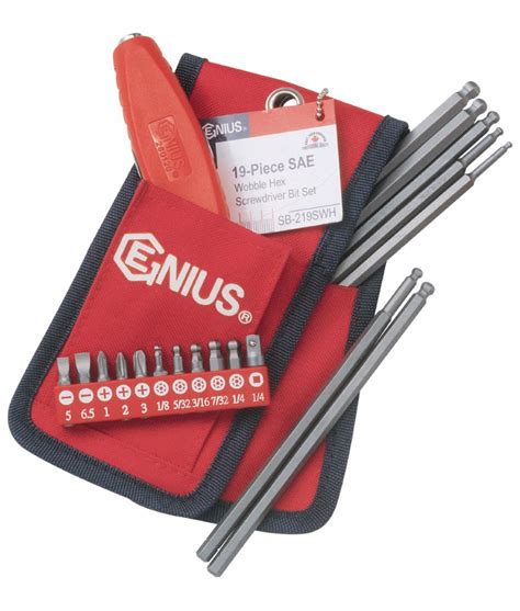 19 Piece SAE Wobble Hex Screwdriver Bit Set - Genius