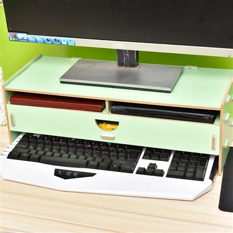 Adjustable Wood Computer Monitor Riser Stand Desktop Organizer,Keyboard Letter Tray File Holder ...