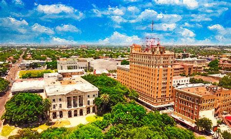 Aerial of downtown Laredo, Texas - digital painting Digital Art by Watch And Relax