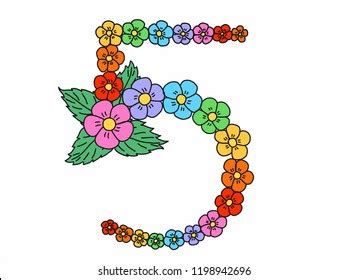 Hand Draw Colorful Flowers Number Doodle Stock Vector (Royalty Free) 1198942696 | Shutterstock