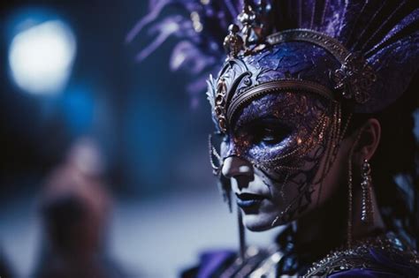 Premium AI Image | A woman wearing a purple mardi gras mask