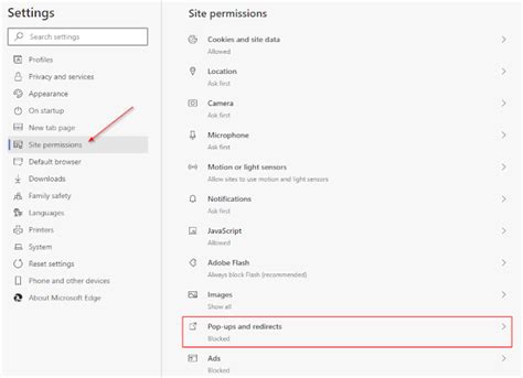 Disabling pop up blocker microsoft edge - naamessage