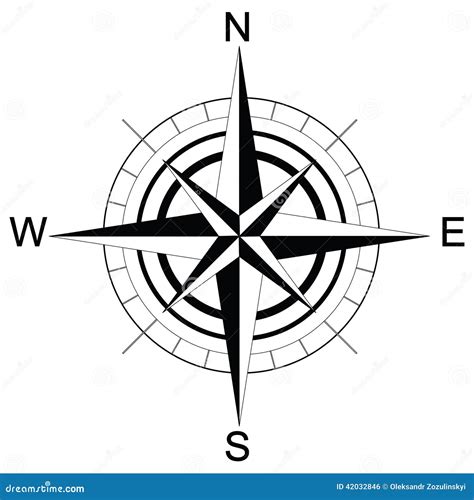 Black and White Compass. Raster Stock Illustration - Illustration of object, arrow: 42032846