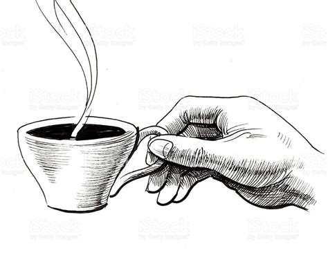 Retro styled black and white illustration holding a cup of tea or... | Tea cups, Black and white ...