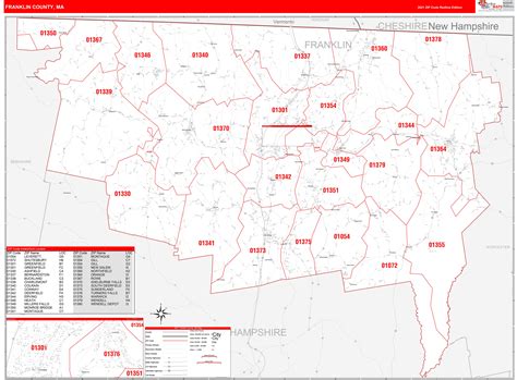 Franklin County, MA Zip Code Wall Map Red Line Style by MarketMAPS ...