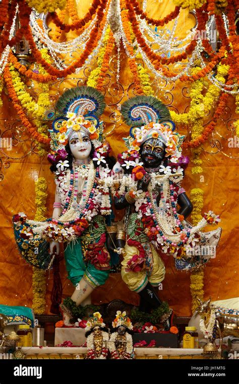 Balaram and Krishna murthis in the central alter of the Krishna-Balaram temple, Vrindavan. India ...