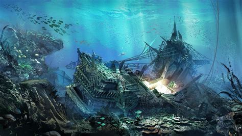 Shipwreck by Claudio Pilia | Fantasy | 2D | Underwater art, Underwater shipwreck, Underwater