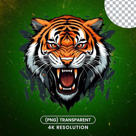 Premium PSD | Tiger angry face illustration on transparent background