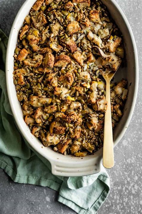 Vegan Gluten-Free Stuffing with Mushrooms and Pears - Snixy Kitchen