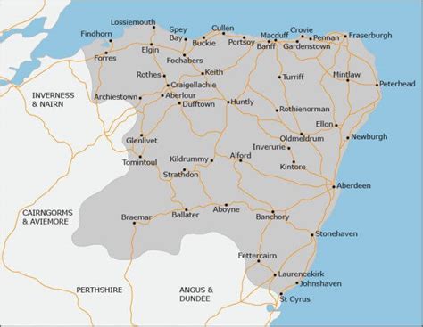 Grampian Area Map with Major Aberdeenshire and Moray Towns