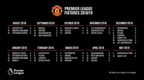 Manchester United Premier League fixtures 2018/19