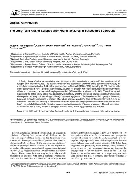 (PDF) The Long-Term Risk of Epilepsy after Febrile Seizures in ...