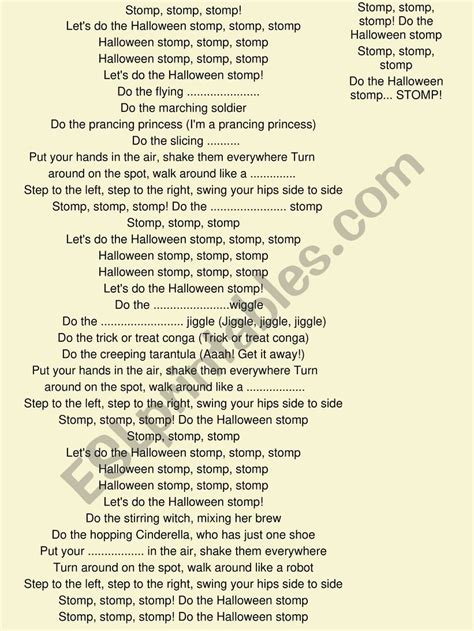 Halloween stomp by the bounce patrol - song worksheet - ESL worksheet by kazadi21