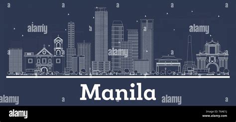 Outline Manila Philippines City Skyline with White Buildings. Vector Illustration. Business ...