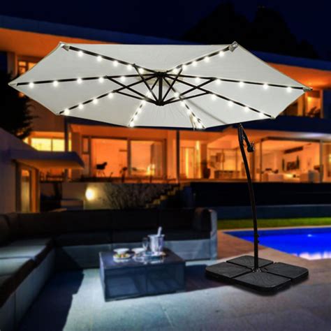 Sunrise Umbrella 9 ft. Cantilever Offset Solar 40 LED Lighted Aluminum ...